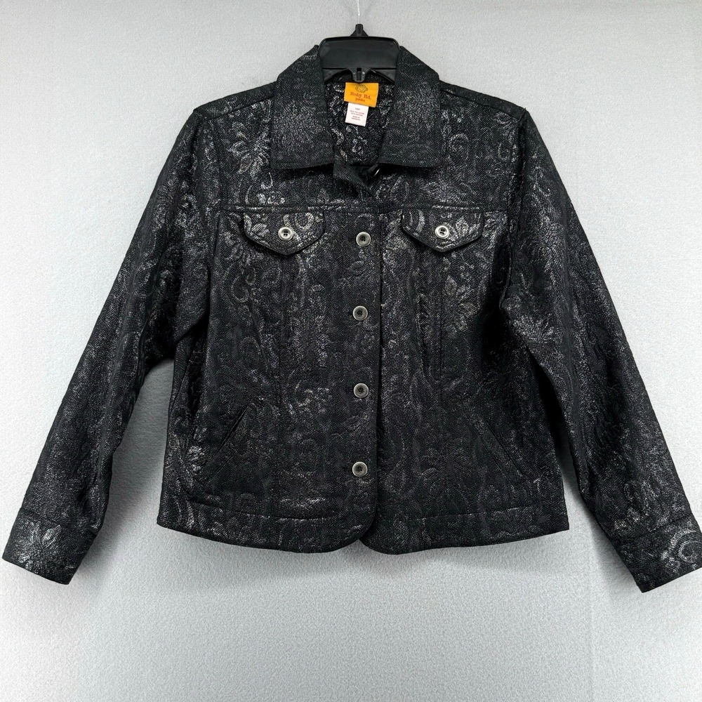 Ruby Rd Jacket Womens 12P Petite Black Metallic Brocade Button Front Dressy